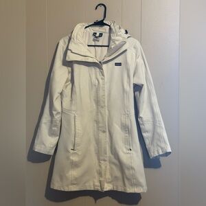 PATAGONIA Women Medium‎ Cream Hooded Trench Jacket Gorpcore * FLAWED